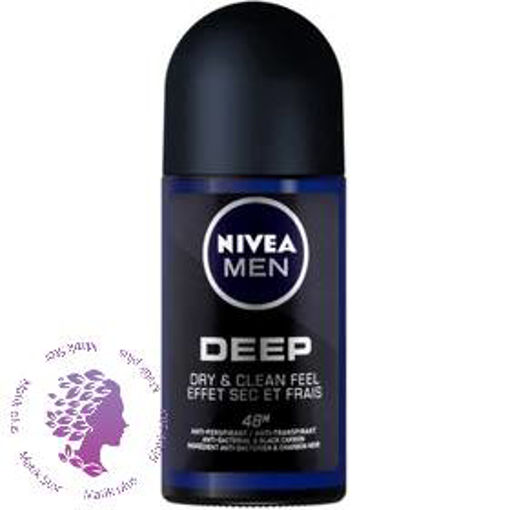 مام رول دئودورانت مردانه نیوا دیپ (مشکی) حجم 50 میل ا Nivea Men Deep Dry and clean feel Roll On Deodurant 50 ml