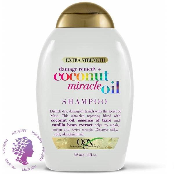 شامپو روغن نارگیل و میراکل او جی ایکس OGX ا OGX Damage Remedy Coconut Miracle Oil Shampoo 385ml