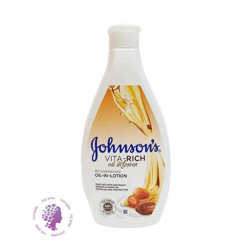 لوسیون بدن روغن آرگان بادام و شی باتر جانسون Johnson’s Vita Rich Rejuvenating Oil In Lotion Almond Oil 400ml