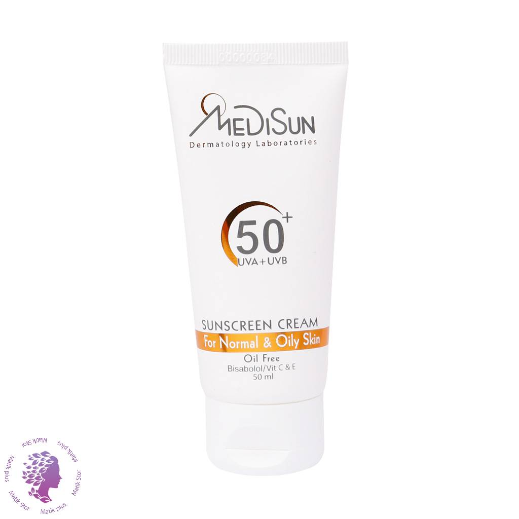 کرم ضد آفتاب بی رنگ spf50 پوست معمولی و چرب مدیسان 50 میلی لیتر